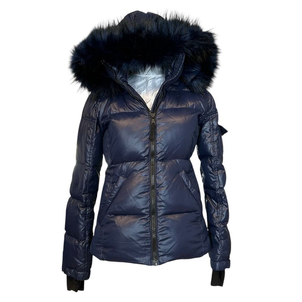 S13 New York Down Puffer Coat Faux Fur Hood Sz S - Picture 1 of 16